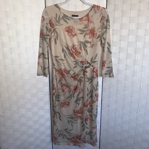 kate and lily Dresses & Skirts - Kate And Lily Floral Midi Stretchy Mesh Overlay Sheath Dress Women’s Size 6